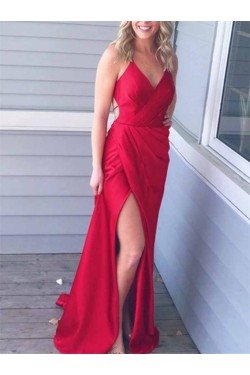 Long Red V-Neck Prom Dresses Formal Evening Gowns 601953