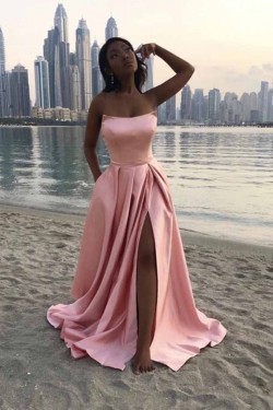 A-Line Long Satin Prom Dresses Formal Evening Gowns 601961