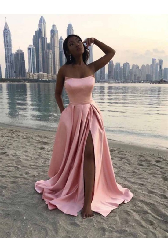 A-Line Long Satin Prom Dresses Formal Evening Gowns 601961