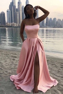 A-Line Long Satin Prom Dresses Formal Evening Gowns 601961