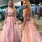 A-Line Beaded Lace Two Pieces Long Prom Dresses Formal Evening Gowns 601964