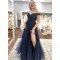 A-Line Off-the-Shoulder Tulle Long Prom Dresses Formal Evening Gowns 601969