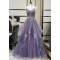 A-Line Tulle Lace Long Prom Dresses Formal Evening Gowns 601971