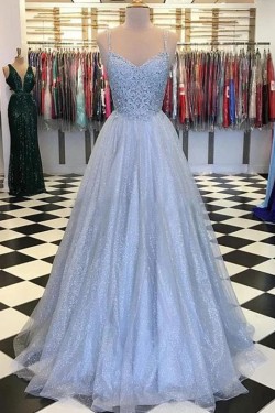 A-Line Spaghetti Straps Long Prom Dresses Formal Evening Gowns 601974