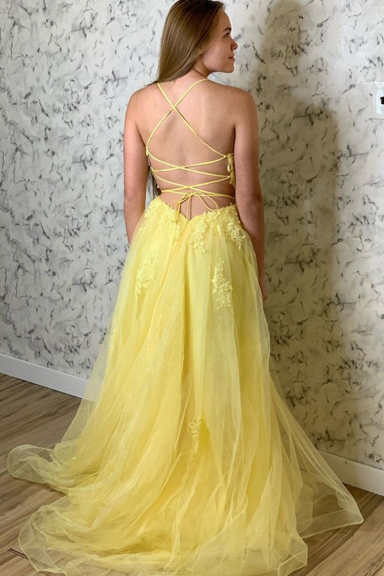 A-Line Tulle and Lace Long Prom Dresses Formal Evening Gowns 601978