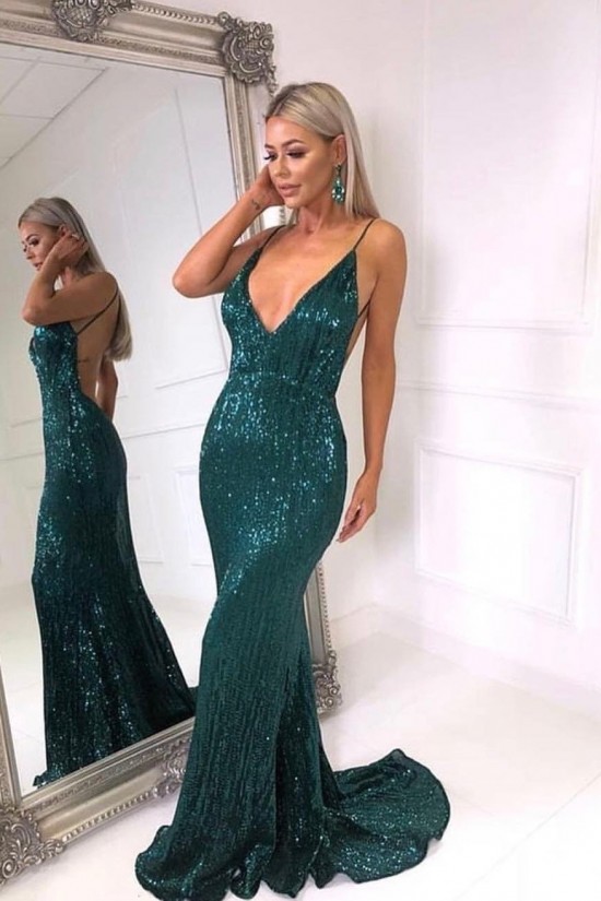 Mermaid Sequins V-Neck Long Prom Dresses Formal Evening Gowns 601986 Mermaid Sequins V-Neck Long Prom Dresses Formal Evening Gowns 601986