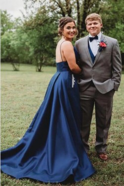 A-Line V-Neck Long Prom Dresses Formal Evening Gowns 601989