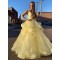 A-Line Long Yellow V-Neck Prom Dresses Formal Evening Gowns 601994