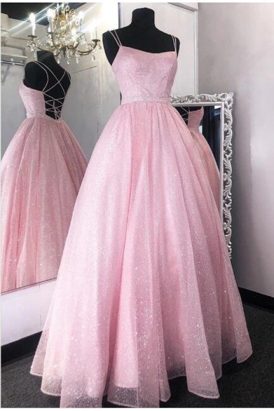 A-Line Long Pink Prom Dresses Formal Evening Gowns 601997