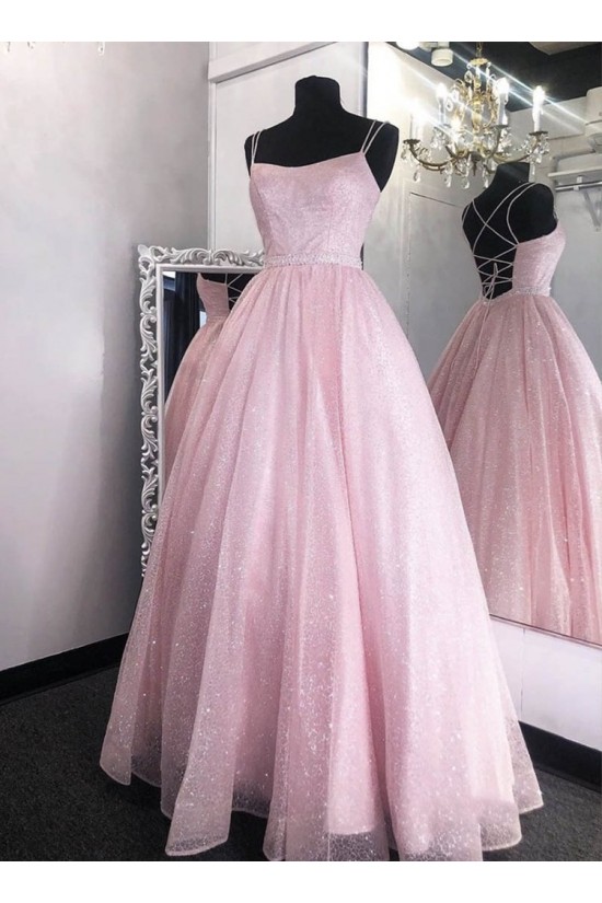 A-Line Long Pink Prom Dresses Formal Evening Gowns 601997