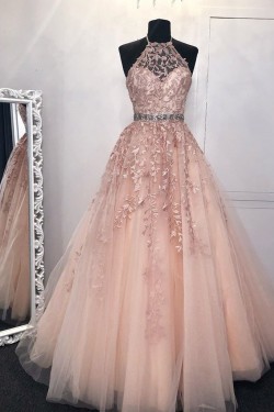 A-Line Beaded Lace Long Prom Dresses Formal Evening Gowns 601998