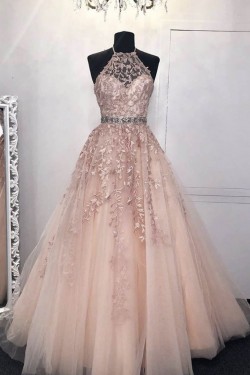 A-Line Beaded Lace Long Prom Dresses Formal Evening Gowns 601998