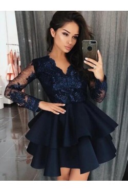 Long Sleeves Lace Short Prom Dress Homecoming Dresses Graduation Party Dresses 701011