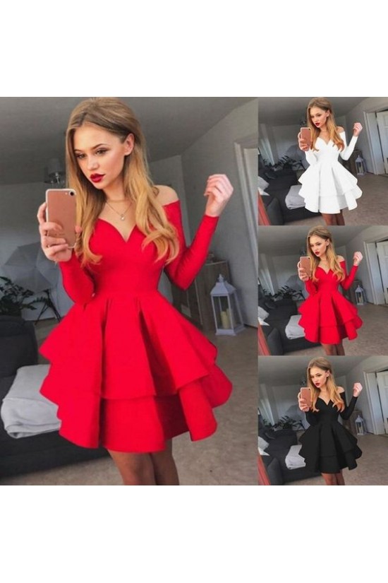 Short Prom Dress Long Sleeves Homecoming Dresses Graduation Party Dresses 701013