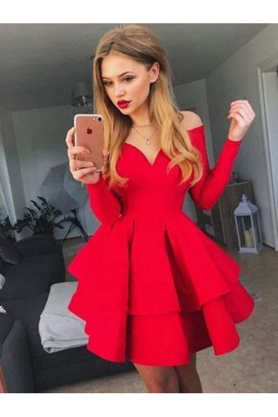 Short Prom Dress Long Sleeves Homecoming Dresses Graduation Party Dresses 701013