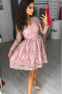 Short Prom Dress Long Sleeves Homecoming Dresses Graduation Party Dresses 701017