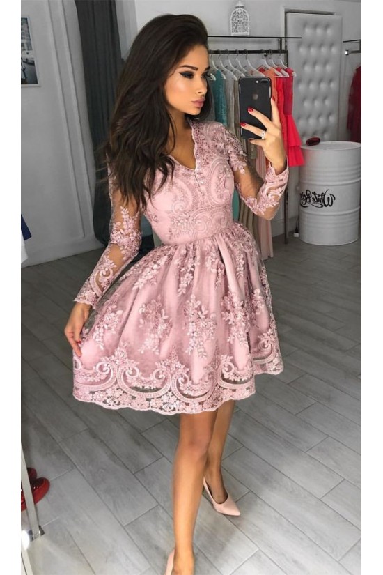 Short Prom Dress Long Sleeves Homecoming Dresses Graduation Party Dresses 701017