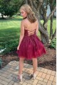 Short Red Beaded Lace Prom Dress Homecoming Dresses Graduation Party Dresses 701030