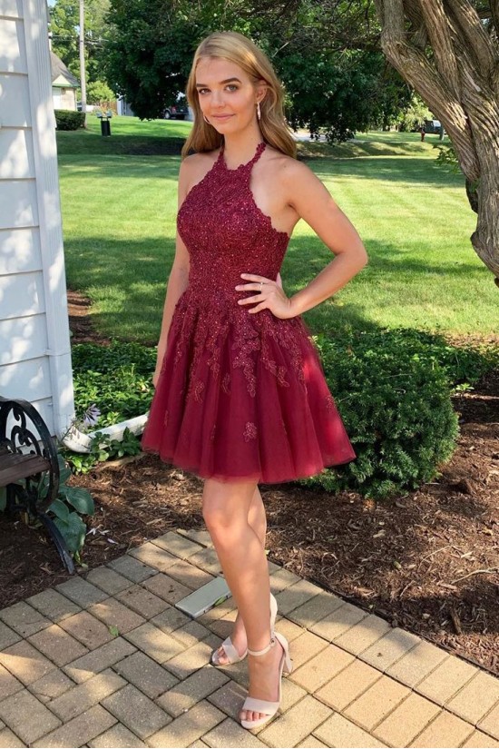 Short Red Beaded Lace Prom Dress Homecoming Dresses Graduation Party Dresses 701030