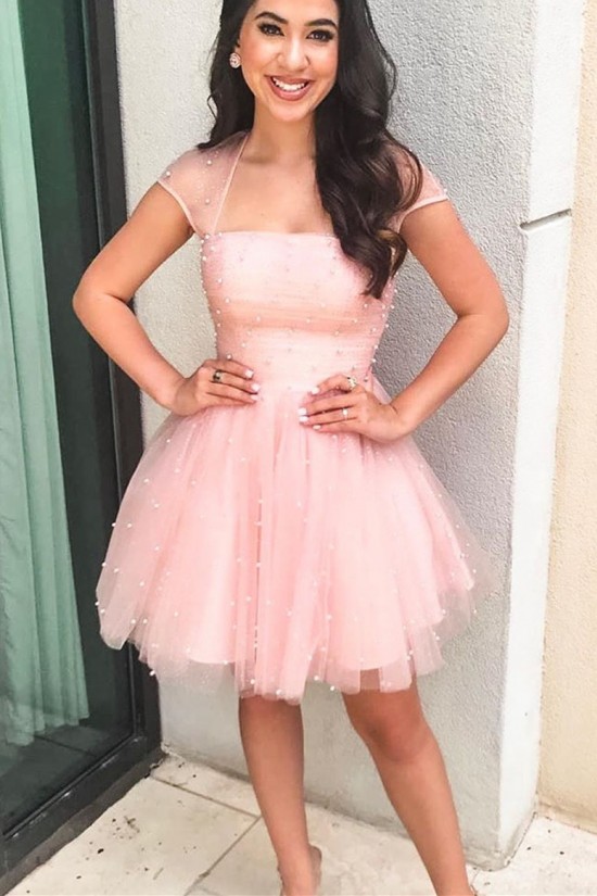 Short Pink Beaded Prom Dress Homecoming Dresses Graduation Party Dresses 701060