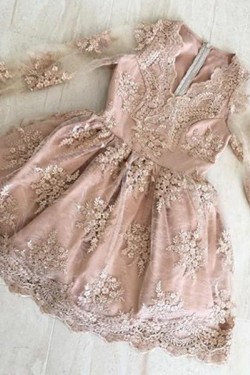 Short Prom Dress Long Sleeves Lace Homecoming Dresses Graduation Party Dresses 701070