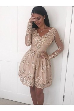 Short Prom Dress Long Sleeves Lace Homecoming Dresses Graduation Party Dresses 701070