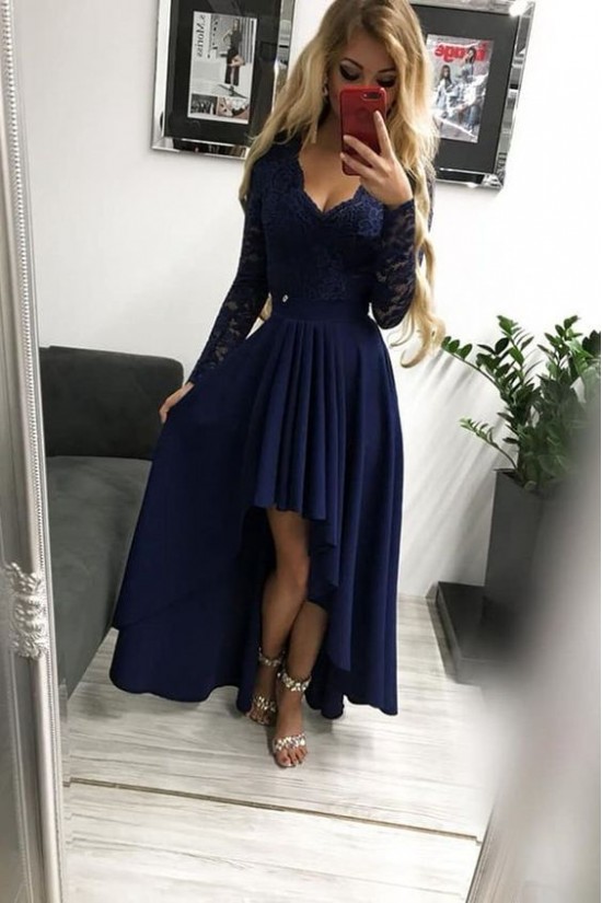 High Low Long Sleeves Prom Dress Homecoming Graduation Cocktail Dresses 701112