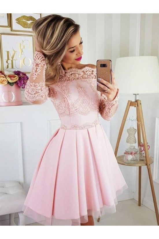 Short Prom Dress Long Sleeves Lace Homecoming Graduation Cocktail Dresses 701143 Short Prom Dress Long Sleeves Lace Homecoming Graduation Cocktail Dresses 701143