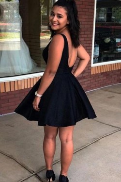 Short Black Satin Prom Dress Homecoming Graduation Cocktail Dresses 701144