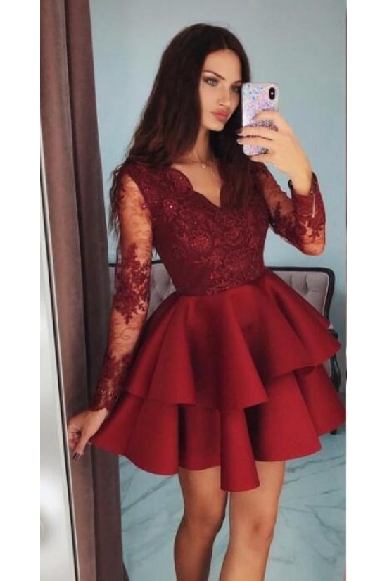 Short Prom Dress Long Sleeves Lace Homecoming Graduation Cocktail Dresses 701160 Short Prom Dress Long Sleeves Lace Homecoming Graduation Cocktail Dresses 701160