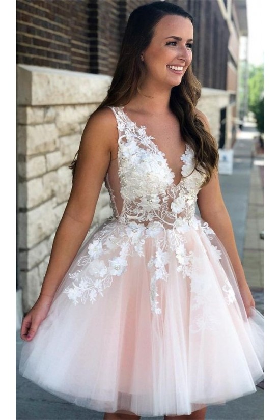 A-Line Lace Short Prom Dress Homecoming Graduation Cocktail Dresses 701167