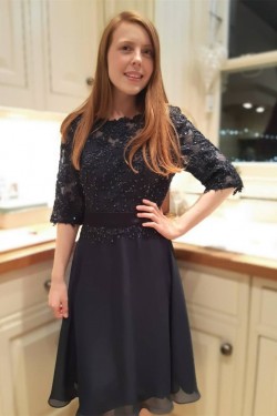 Short Black Beaded Lace Prom Dress Homecoming Graduation Cocktail Dresses 701192