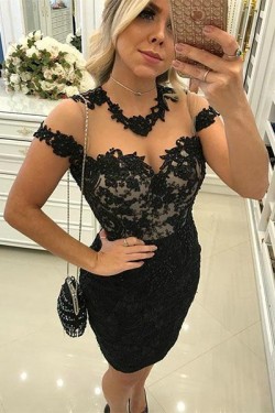Short Black Lace Prom Dress Homecoming Graduation Cocktail Dresses 701225