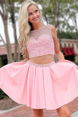 Short Beaded Pink Prom Dress Homecoming Graduation Cocktail Dresses 701241
