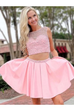 Short Beaded Pink Prom Dress Homecoming Graduation Cocktail Dresses 701241