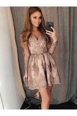 Short Lace Prom Long Sleeves Dress Homecoming Graduation Cocktail Dresses 701251