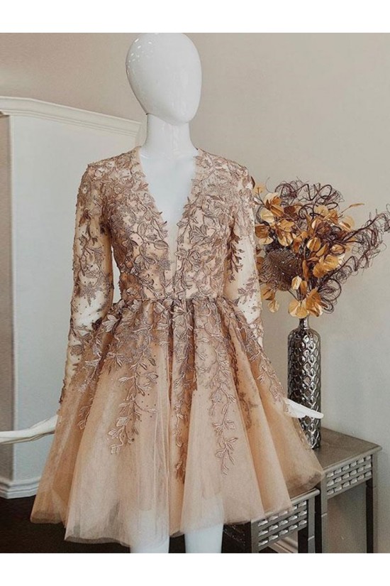 Short Prom Dress Long Sleeves Lace Homecoming Graduation Cocktail Dresses 701255 Short Prom Dress Long Sleeves Lace Homecoming Graduation Cocktail Dresses 701255