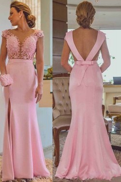 Long Pink Beaded Lace Mermaid Mother of the Bride Dresses 702008