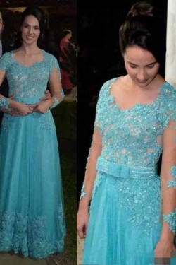 A-Line Beaded Lace Long Sleeves Mother of the Bride Dresses 702012