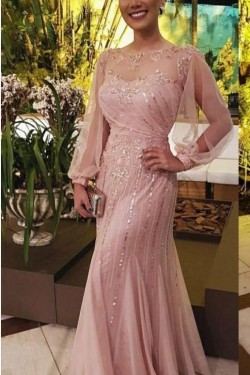 Long Sleeves Beaded Sequins Mother of the Bride Dresses 702013