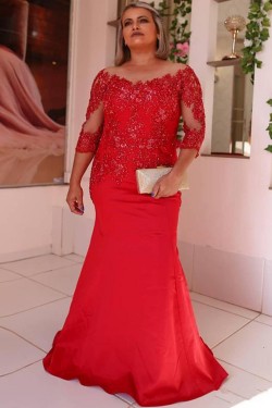 Mermaid Beaded Lace Long Red Mother of the Bride Dresses 702026