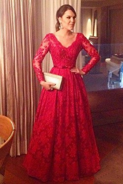 A-Line Long Sleeves Lace Mother of the Bride Dresses 702031