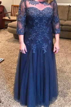 Lace 3/4 Length Sleeves Navy Blue Mother of the Bride Dresses 702038