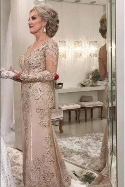 Long Sleeves Beaded Lace Mother of the Bride Dresses 702040