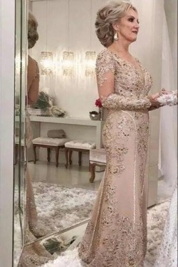 Long Sleeves Beaded Lace Mother of the Bride Dresses 702040