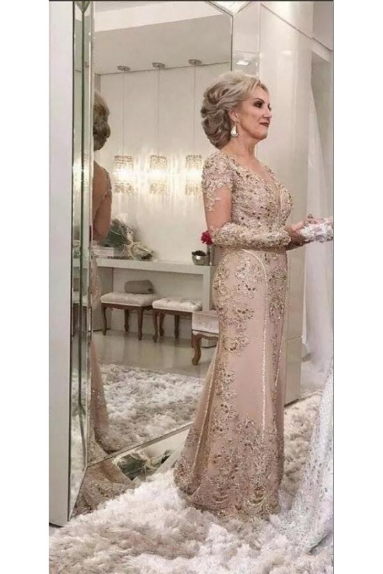 Long Sleeves Beaded Lace Mother of the Bride Dresses 702040