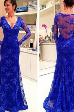 Mermaid Long Sleeves Lace V-Neck Mother of the Bride Dresses 702046