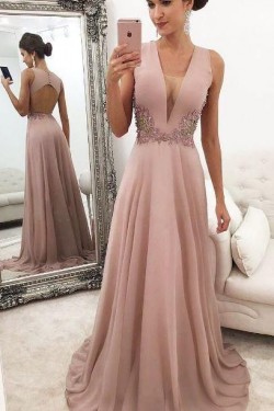 A-Line Beaded Lace V-Neck Mother of the Bride Dresses 702050