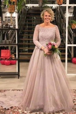 A-Line Lace Tulle Long Mother of the Bride Dresses 702058