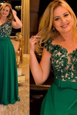A-Line Beaded Lace Long Green Mother of the Bride Dresses 702063